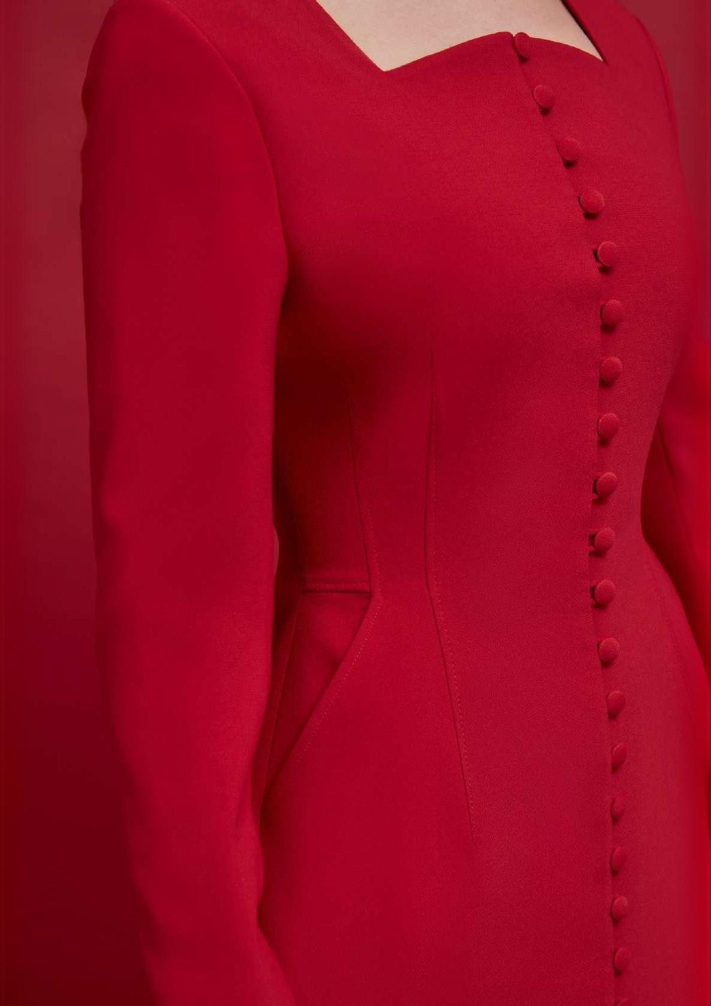Structured Buttoned Dress in Crepe : Front view