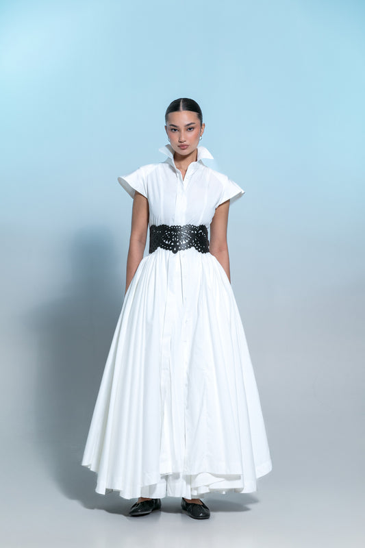 Gathered Cotton Dress (The belt is not included)