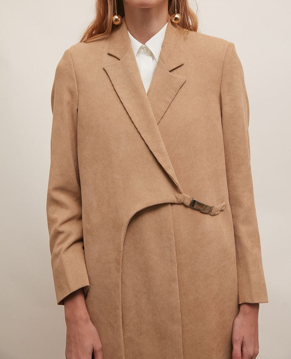 Beige Corduroy Women’s Blazer : Front view