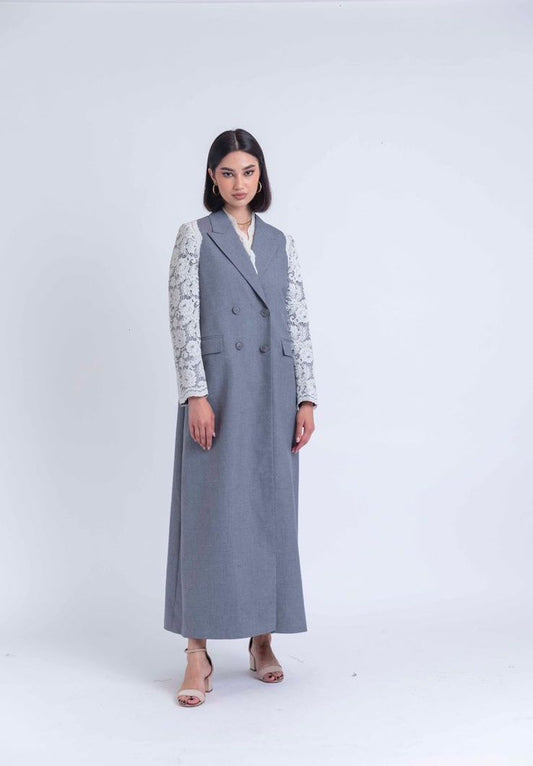 Women's Lace Blazer with Long Formal Design and Lace Details : Front view