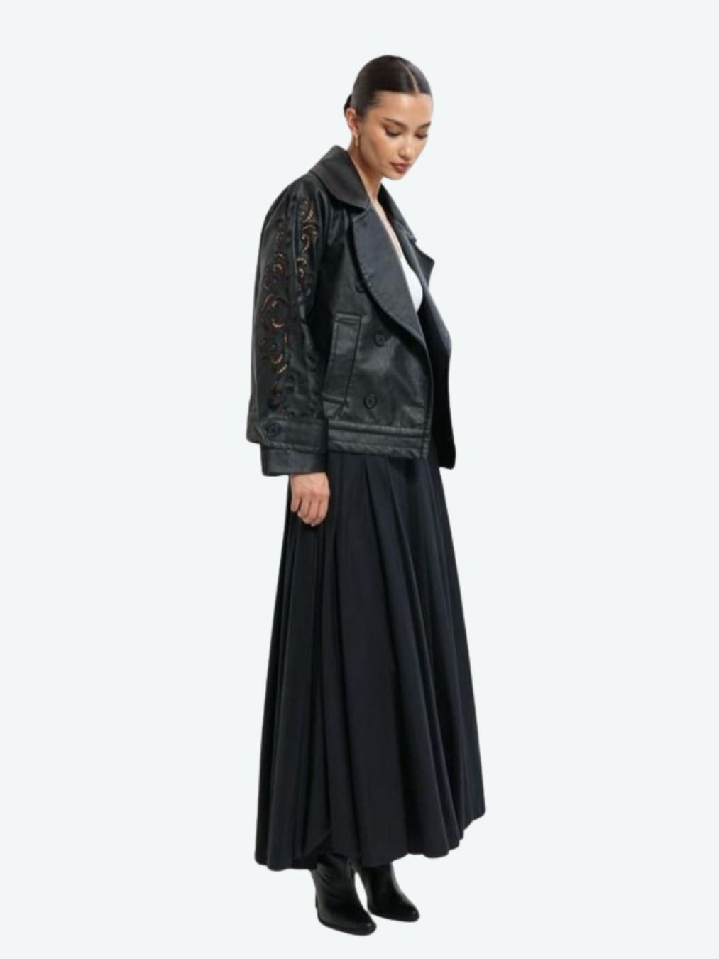 Leather Henna Embroidery Crop Jacket