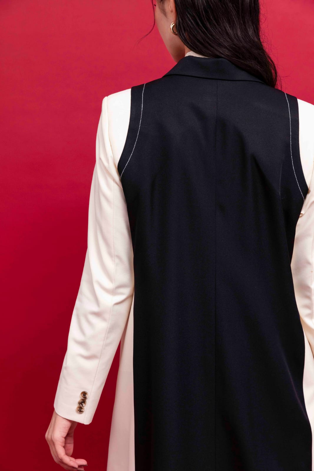 Double Stitches Tailored Black Blazer : Back view