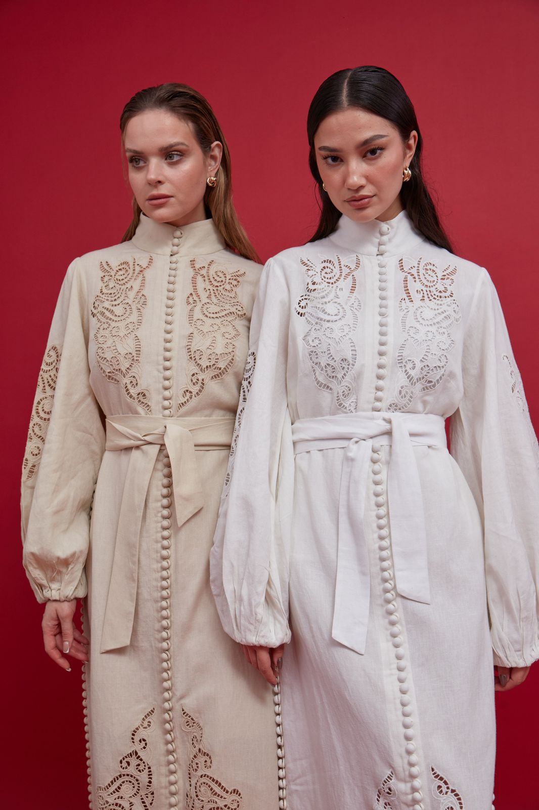 Embroidered Buttoned Kaftan : Front view