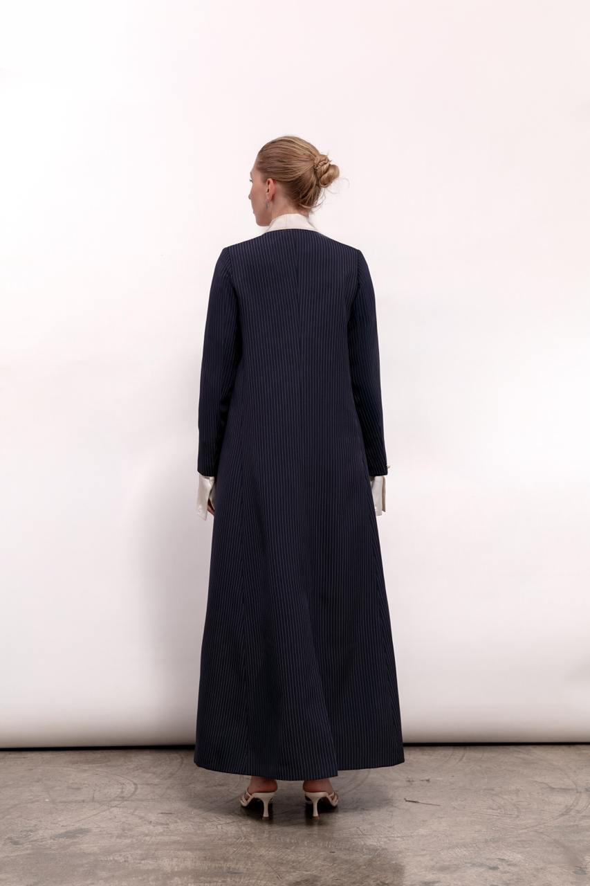 Pinstriped Pearl Blazer for Women in Crepe Fabric : Back view