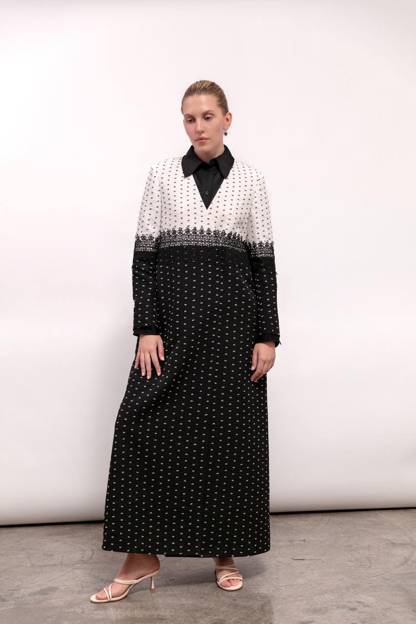 Black and White Polka Dot Blazer for Women in Crepe : Front view