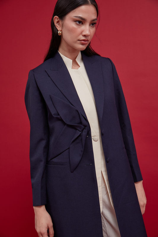 Women's Navy Flower Blazer : Front view