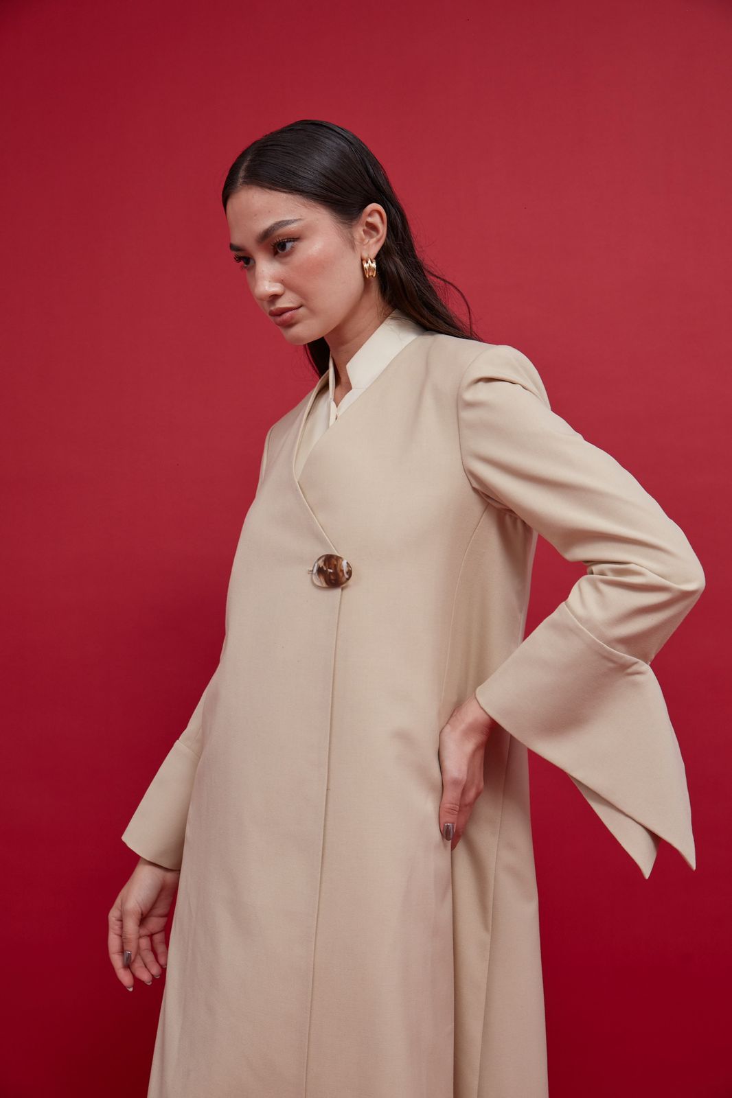 Women's Beige Tailored Blazer : Front view