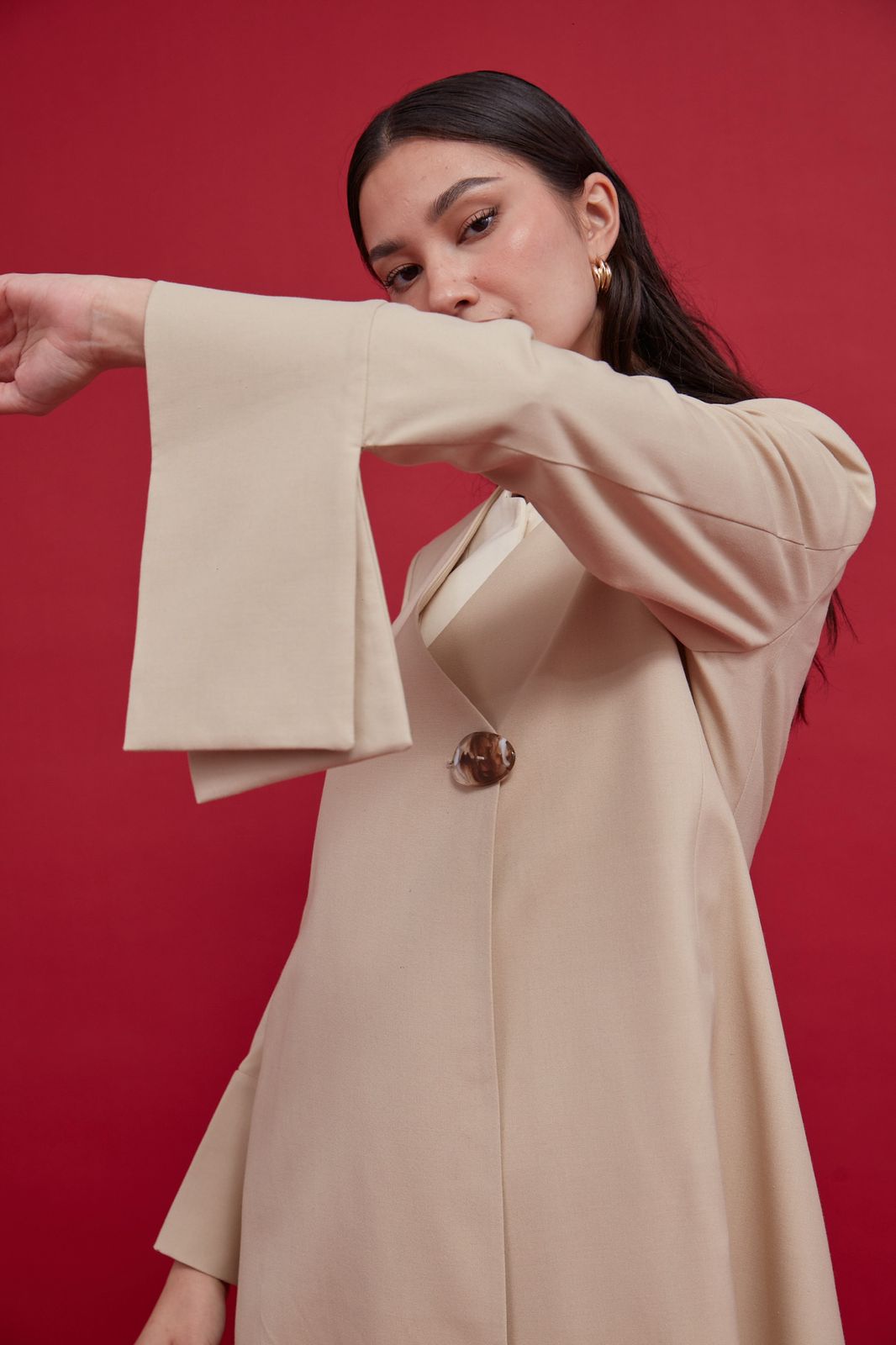 Women's Beige Tailored Blazer : Front view