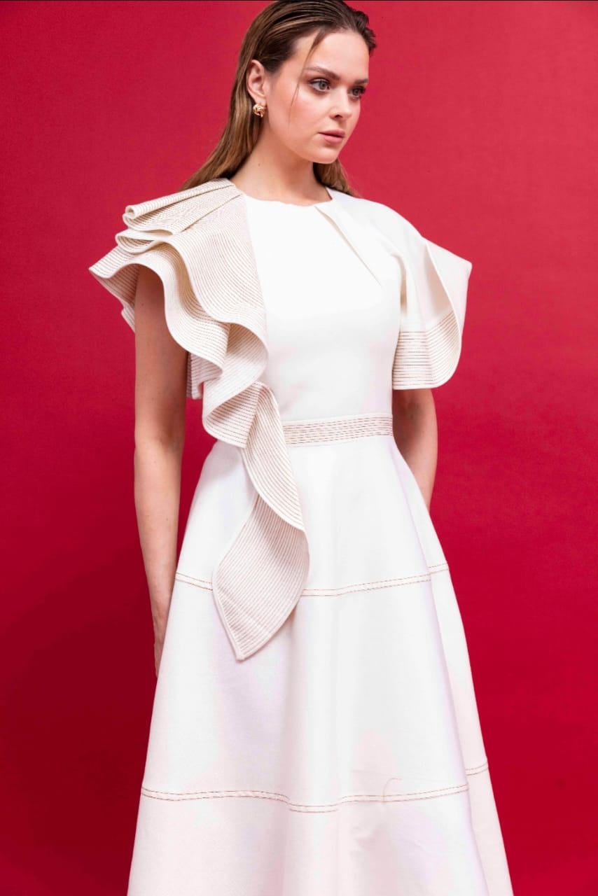 Ruffled Denim Dress for Women – Chic Denim Dress with Ruffles : Front view