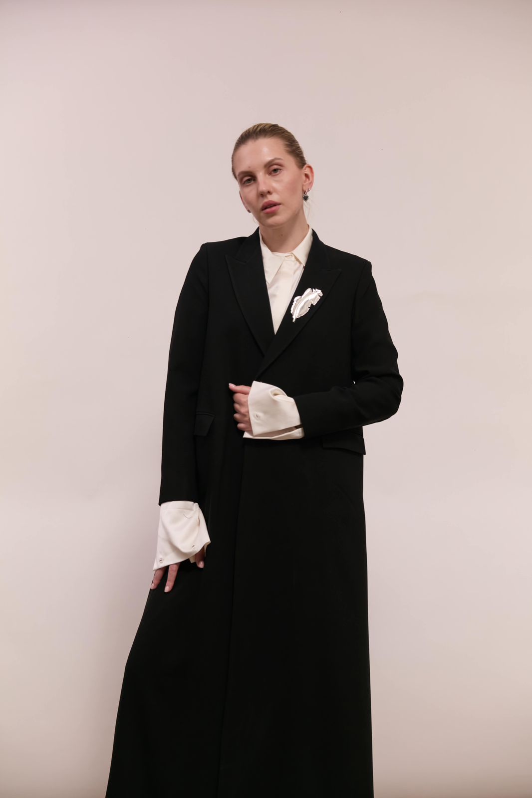 Silver Feather Black Blazer Set – Women’s Crepe Blazer : Front view