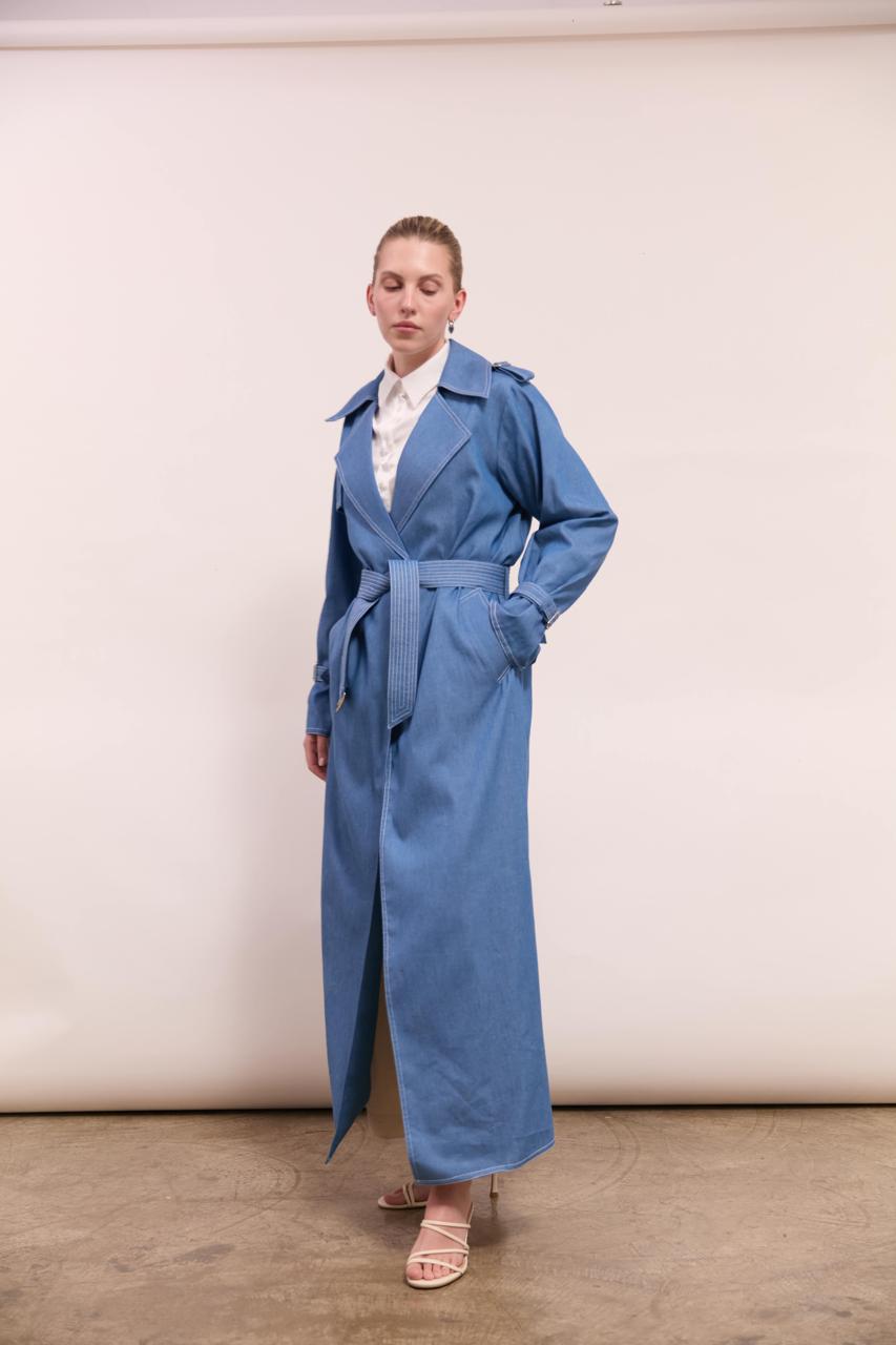 Cotton Denim Women's Long Blazer : Side view