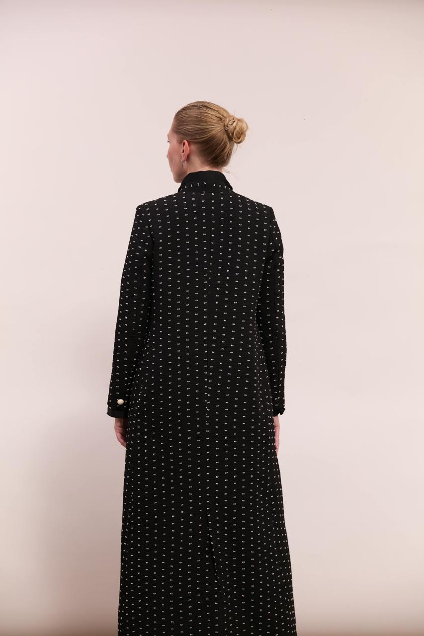 Black Polka Dot Blazer for Women in Crepe and Polyester : Back view