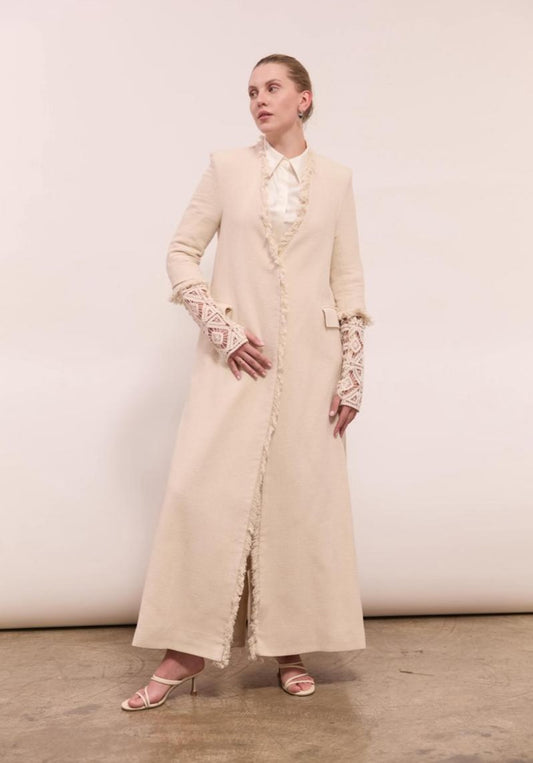 Crochet Fringe Long Cotton Blazer : Front view