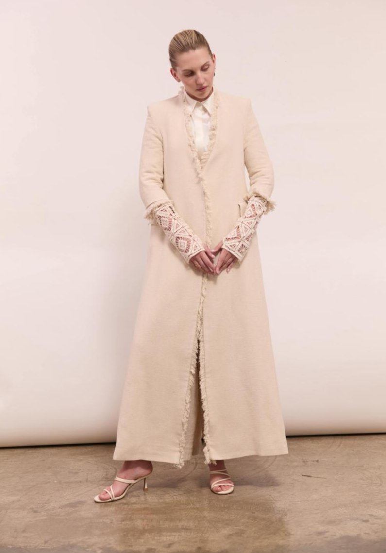 Crochet Fringe Long Cotton Blazer : Front view