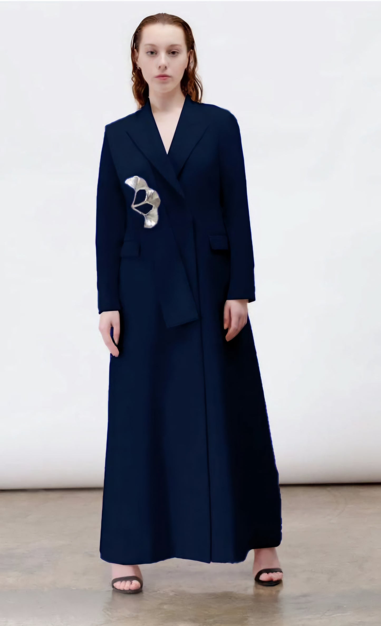 Crepe Notch Lapel Belted Blazer : Front view