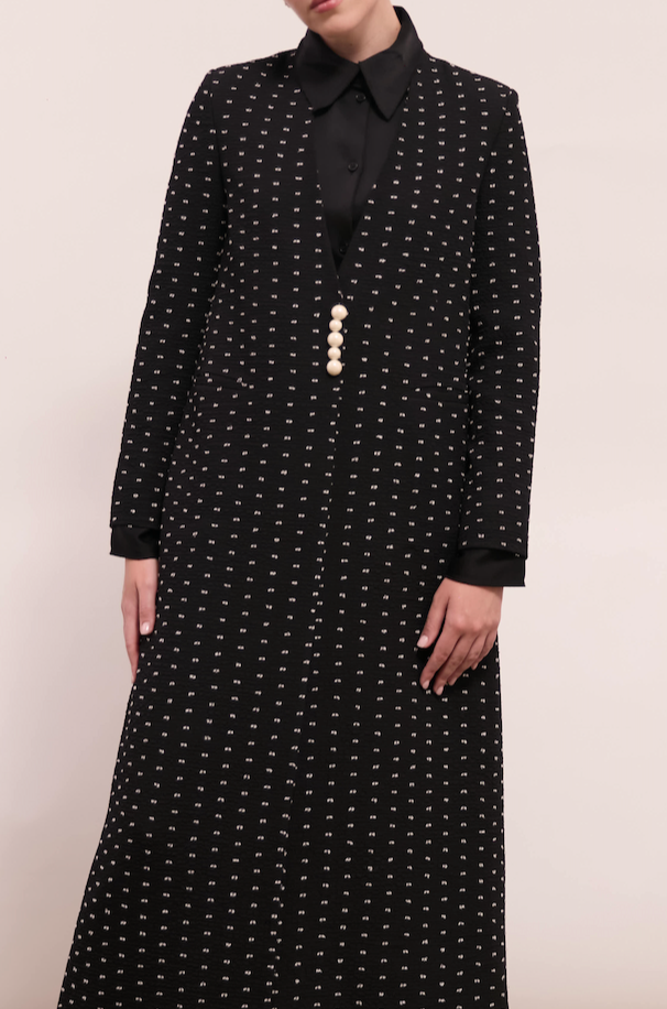 Black Polka Dot Blazer for Women in Crepe and Polyester : Front view