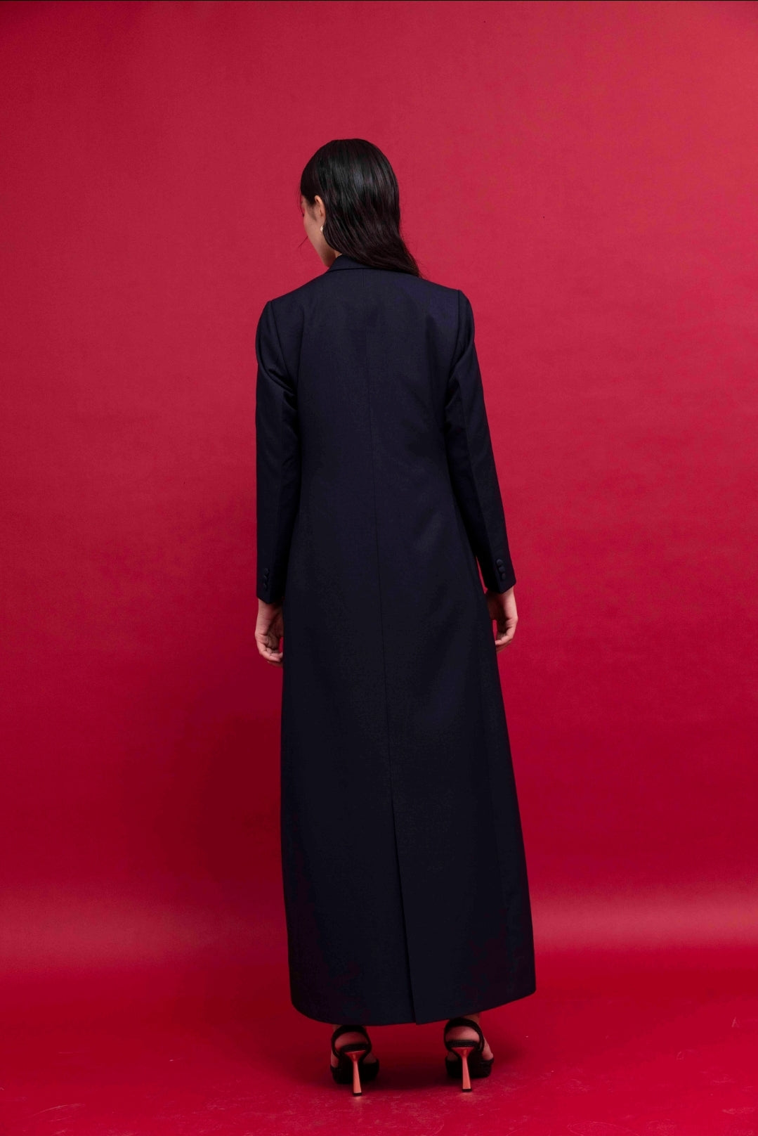 Women's Navy Flower Blazer : Back view