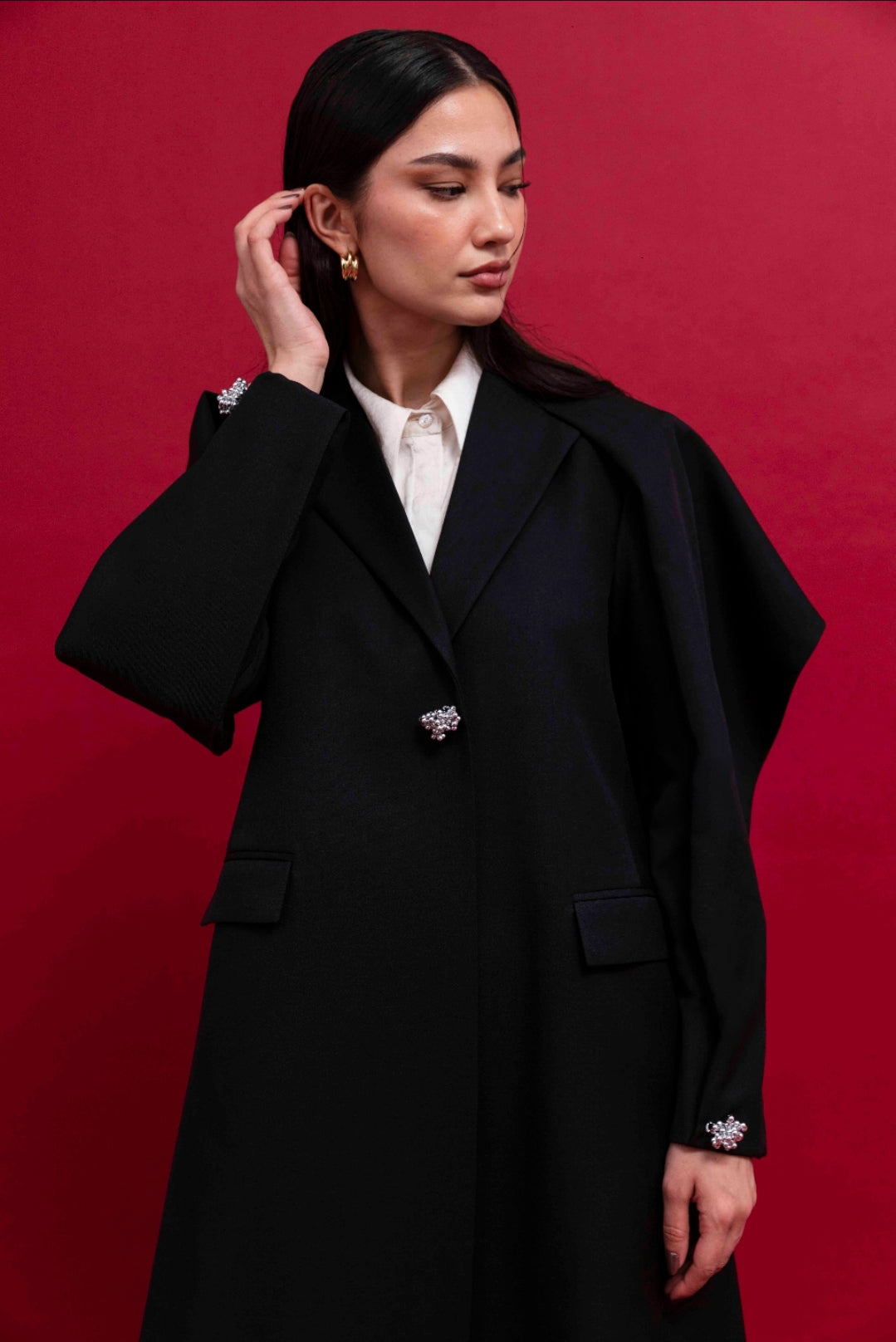 Luxury Cape Embellished Blazer : Front view
