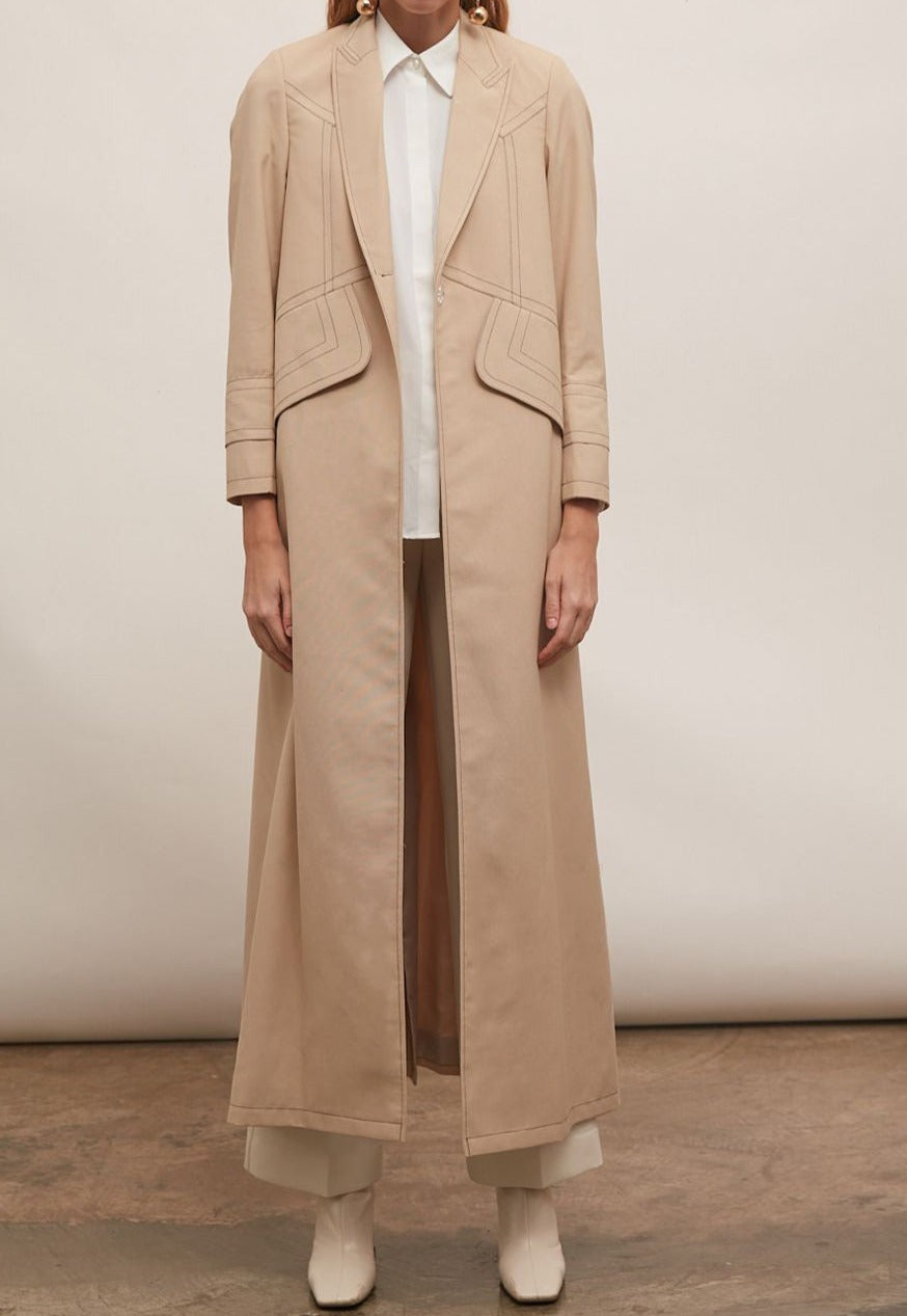 Women's Beige Long Jacket : Front view