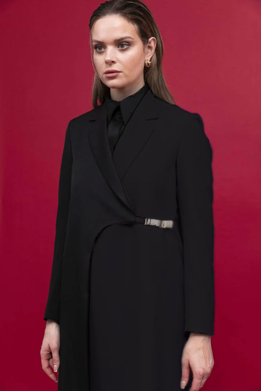 Black Buckled Blazer for Women | Tailored Navy Blazer : Front view