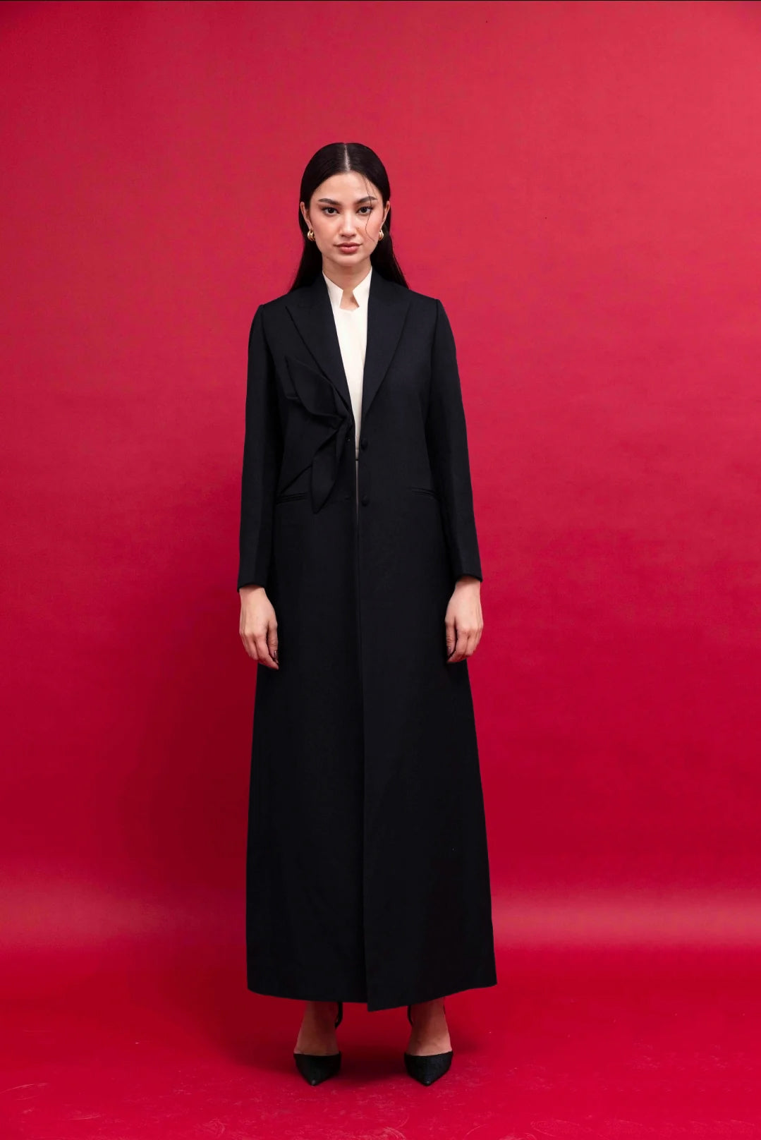 Flower Black Blazer for Women : Front view