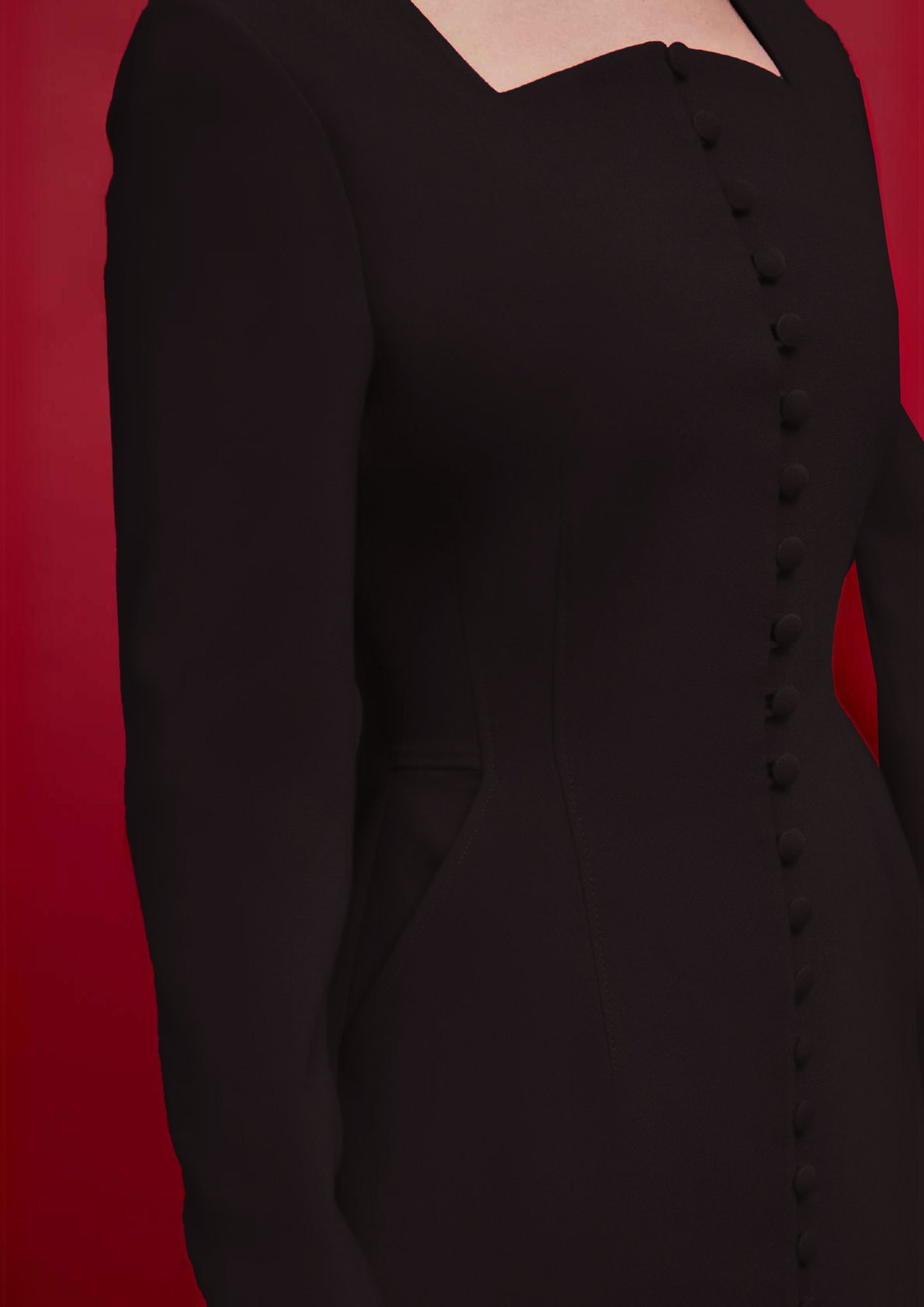 Structured Buttoned Dress in Crepe : Front view