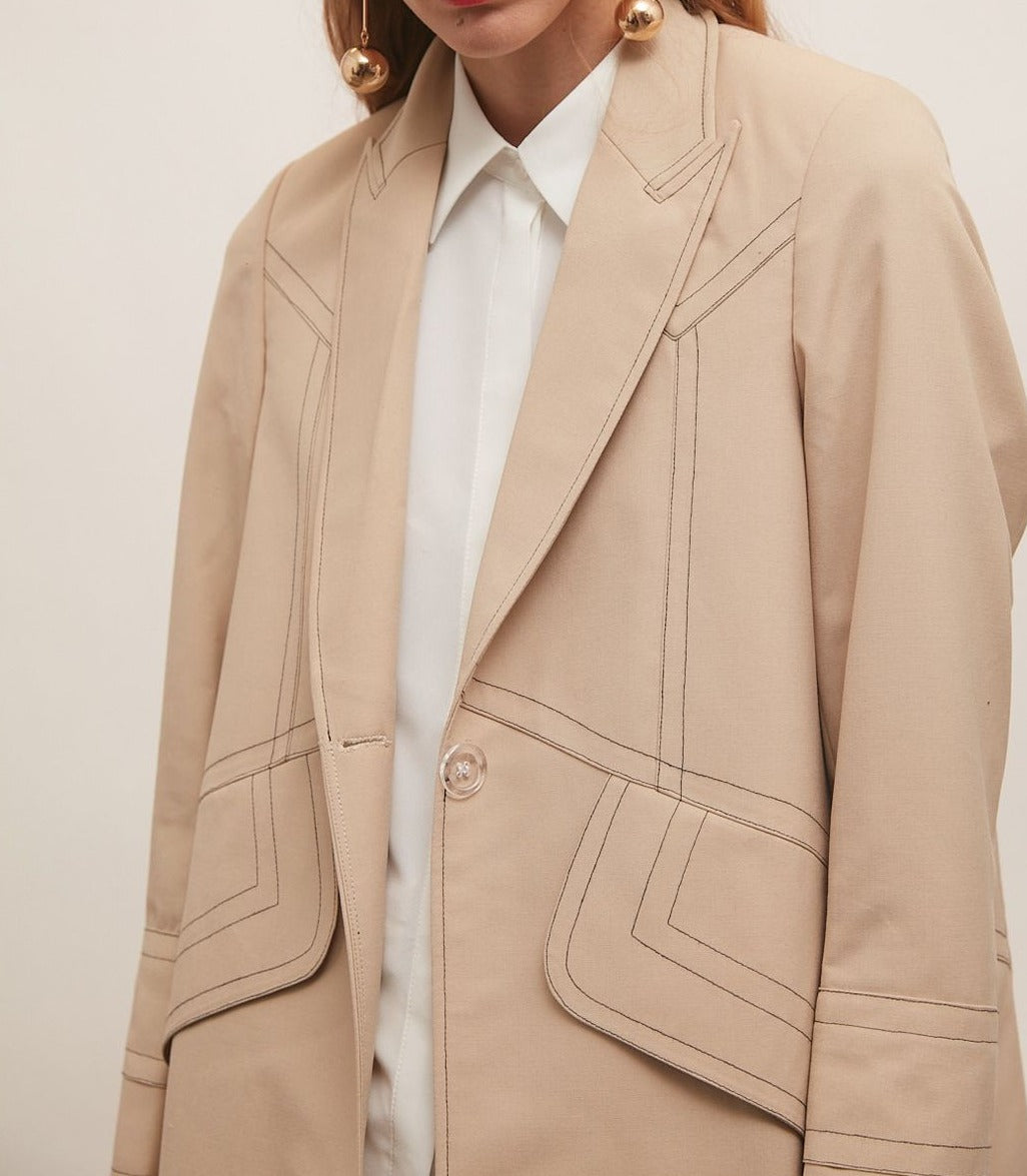 Women's Beige Long Jacket : Front view