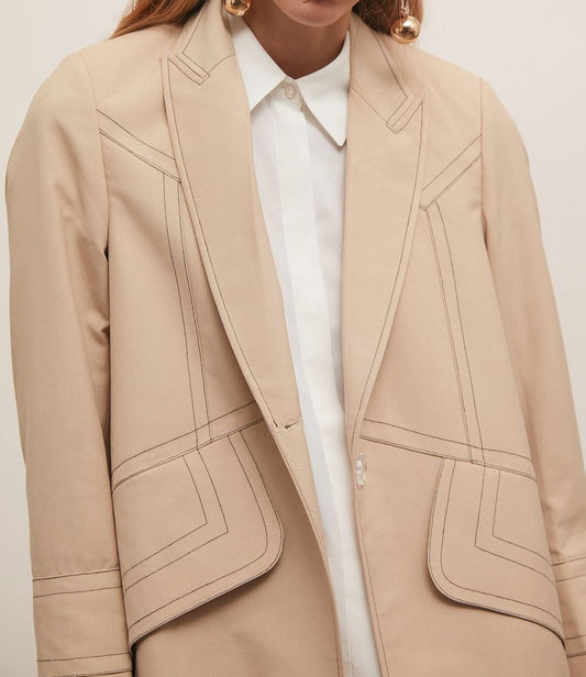 Women's Beige Long Jacket : Front view