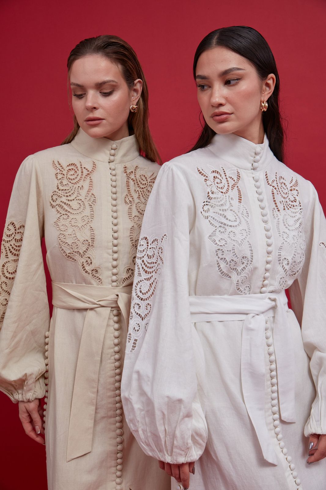 Embroidered Buttoned Kaftan : Front view