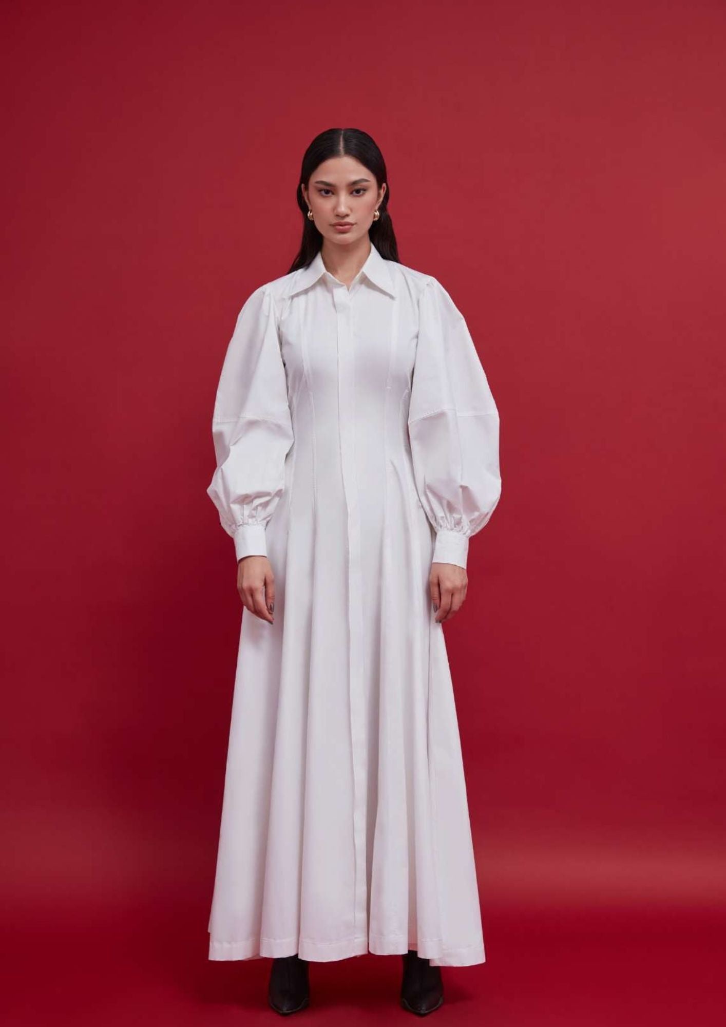 Cotton Maxi Shirt Dress for Women | Long Shirt Dress : Front view