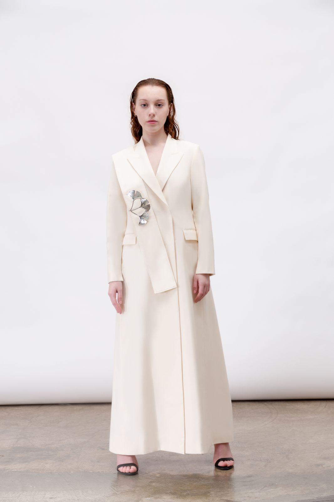 Crepe Notch Lapel Belted Blazer : Front view