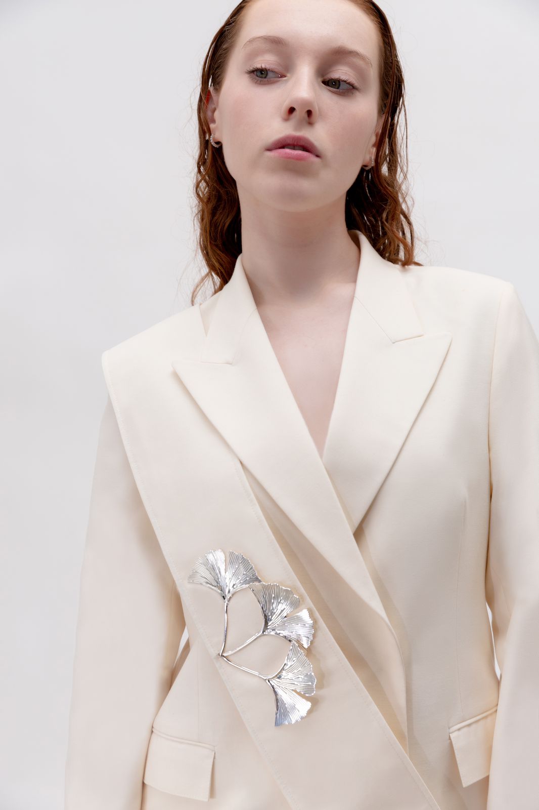 Crepe Notch Lapel Belted Blazer : Front view