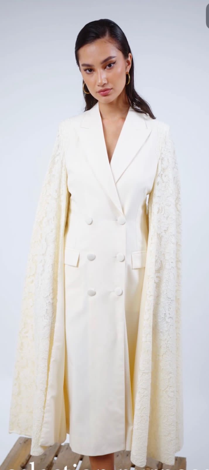 Ivory Lace Cape Suit Dress | Cape Sleeve Dress for Women : Front view