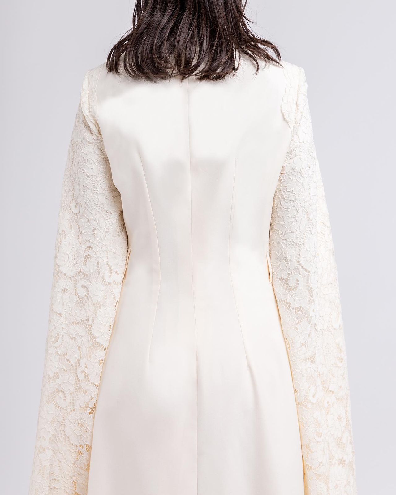 Ivory Lace Cape Suit Dress | Cape Sleeve Dress for Women : Back view
