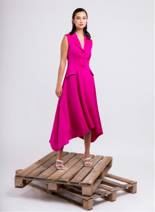 Sleeveless Collar Flowing Dress : Front view