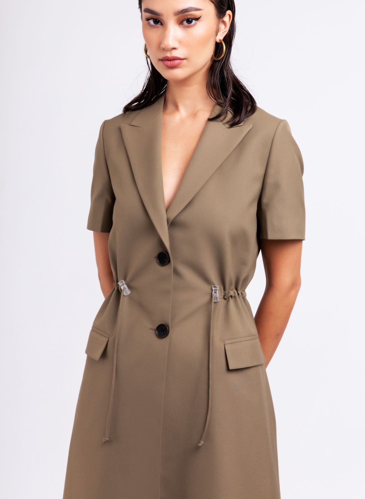Short Sleeve Drawstring Suit Dress : Front view