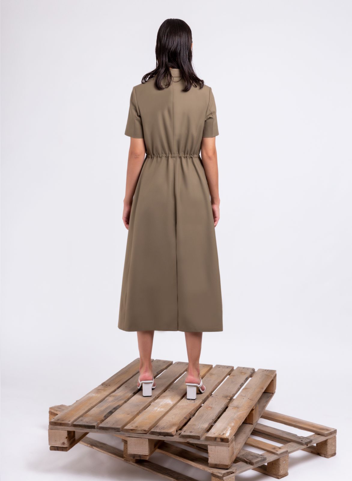 Short Sleeve Drawstring Suit Dress : Back view