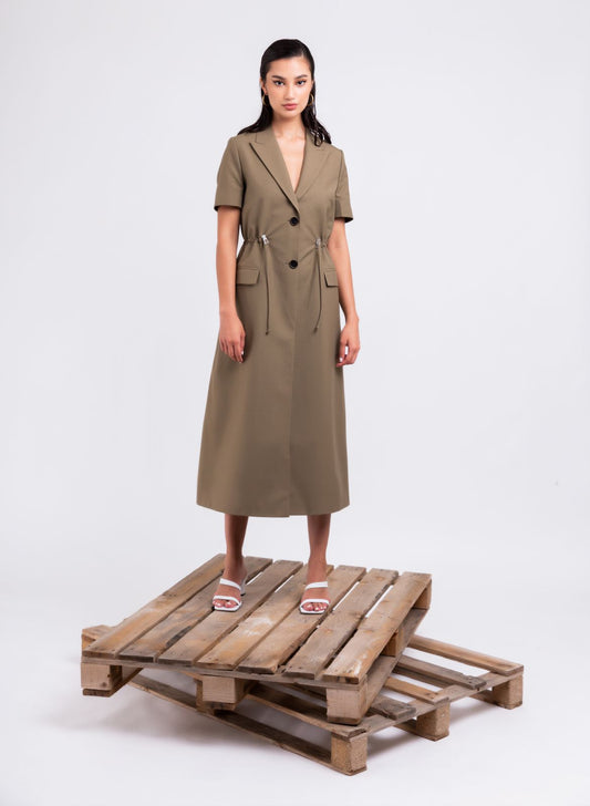 Short Sleeve Drawstring Suit Dress : Front view