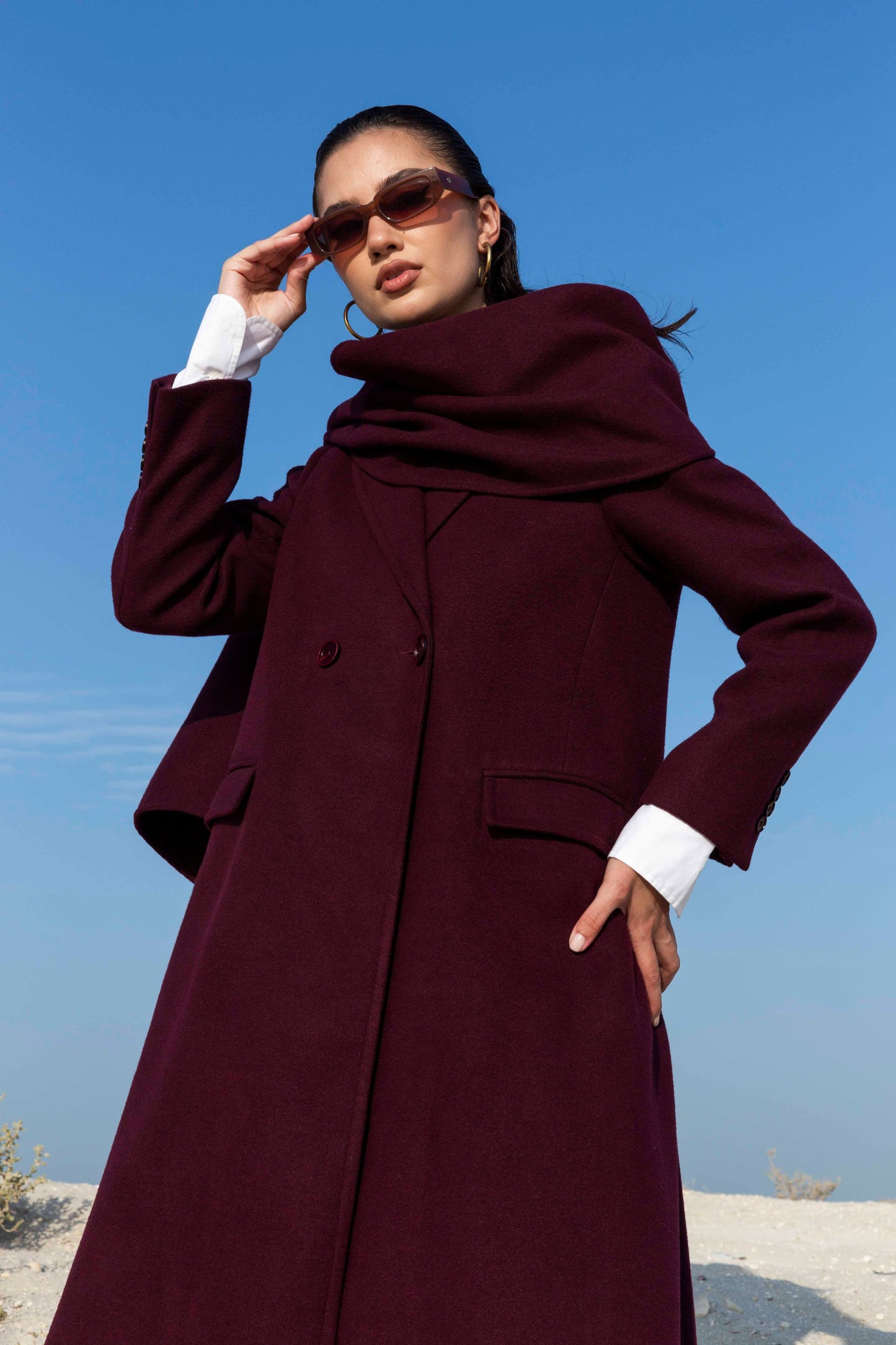 Maroon Wool Winter Blazer : Side view