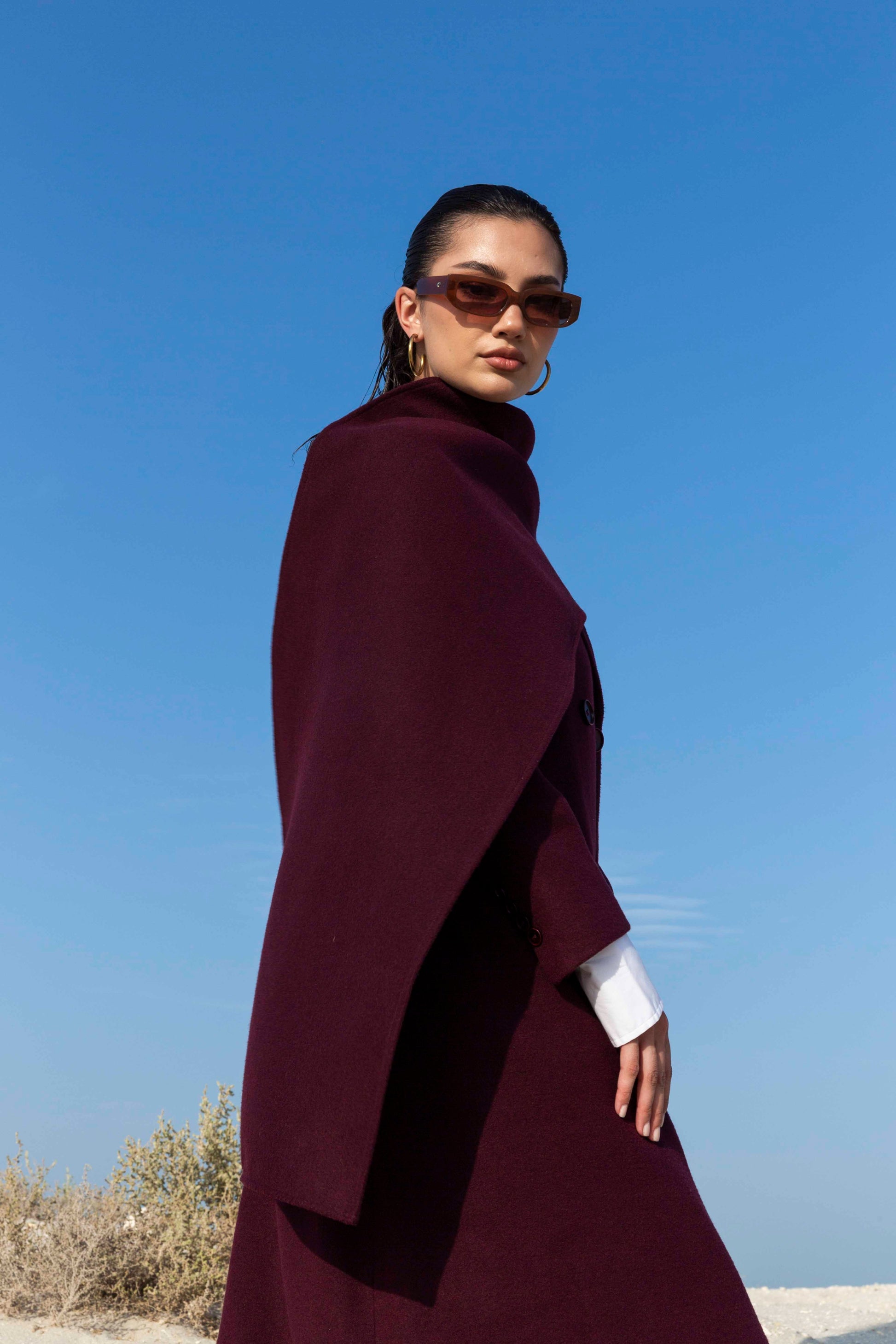 Maroon Wool Winter Blazer : Side view