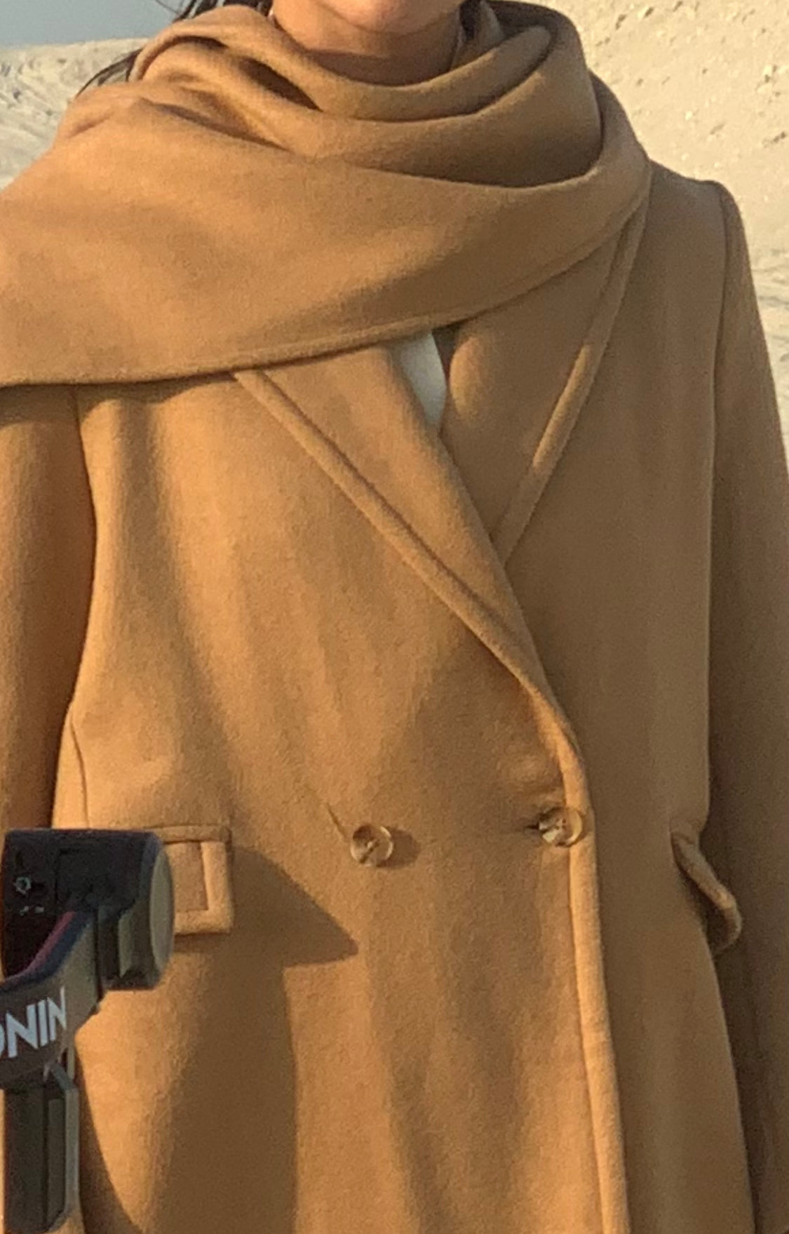 Camel Wool Blazer with Scarf : Front view