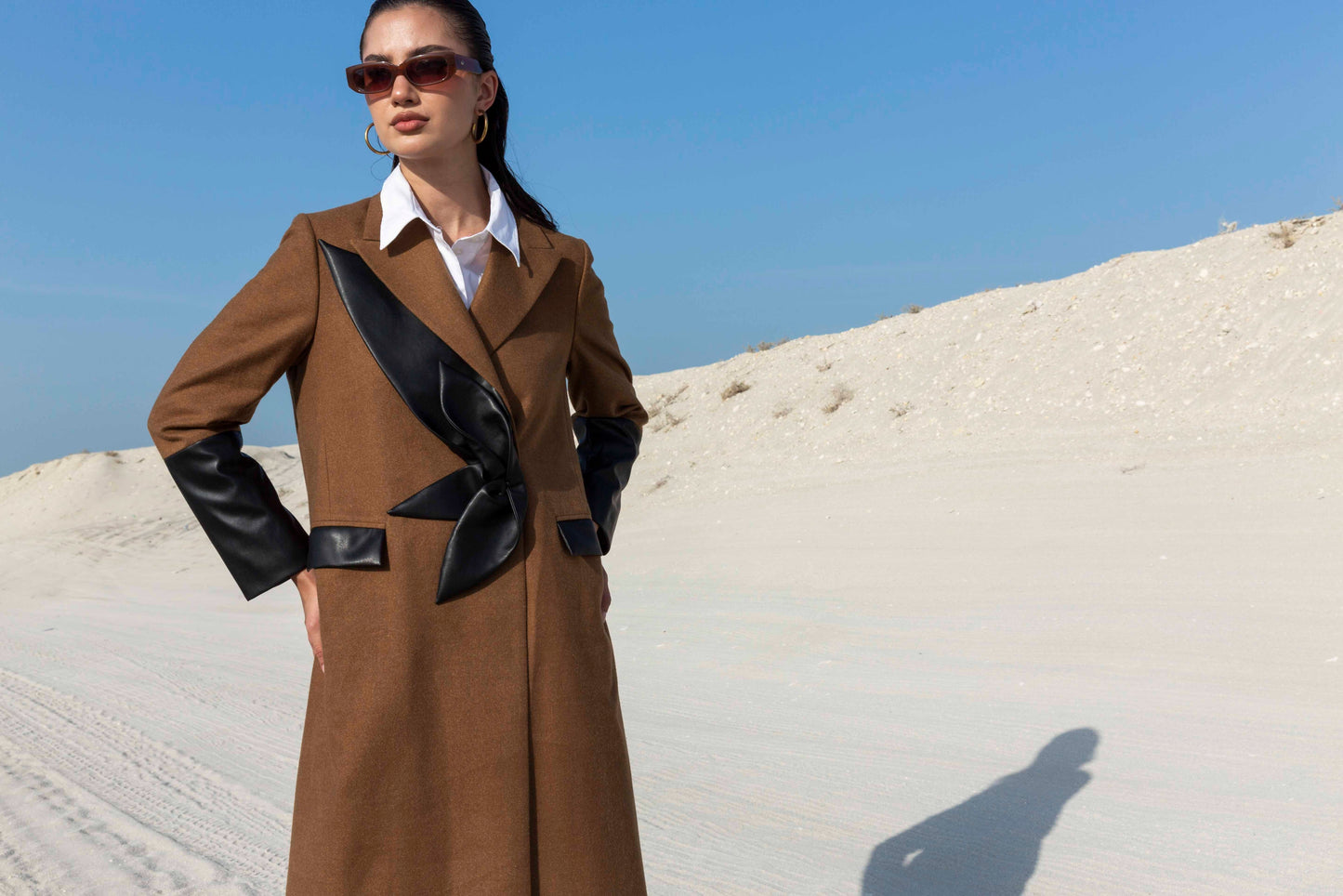 Brown Wool Leather Floral Blazer : Front view