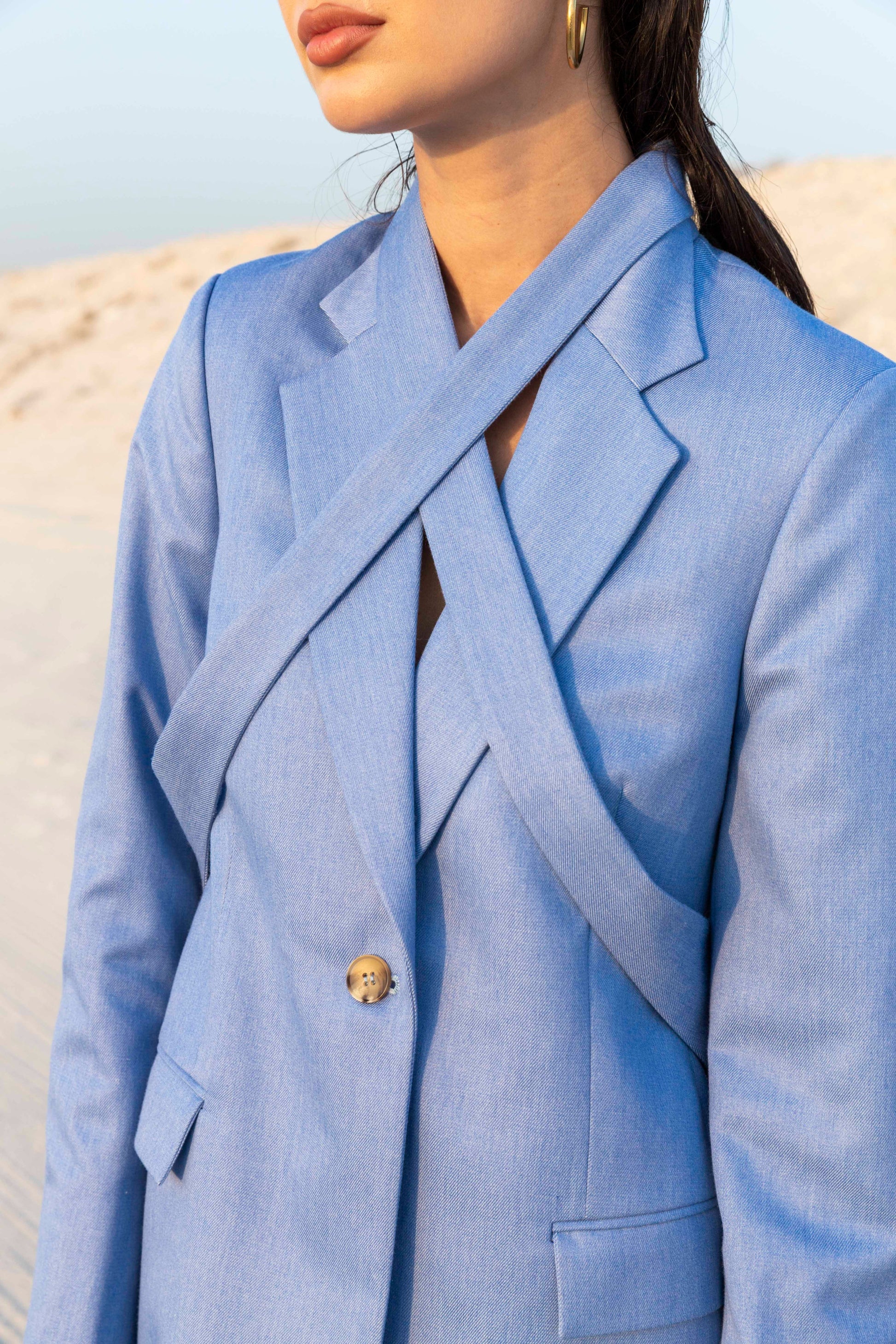 Denim Blazer with Matching Skirt : Front view