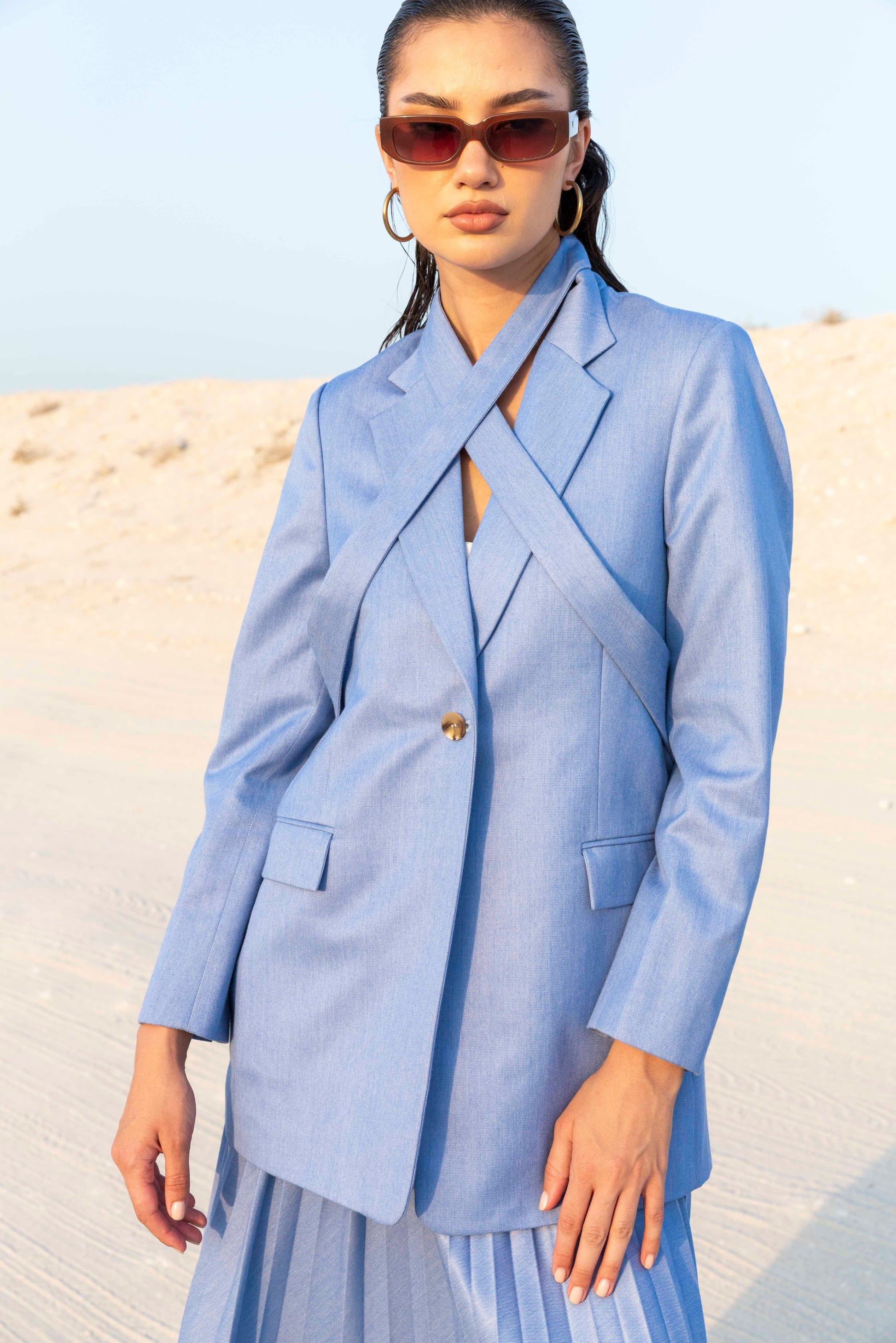 Denim Blazer with Matching Skirt : Front view