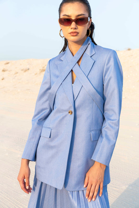 Denim Blazer with Matching Skirt : Front view