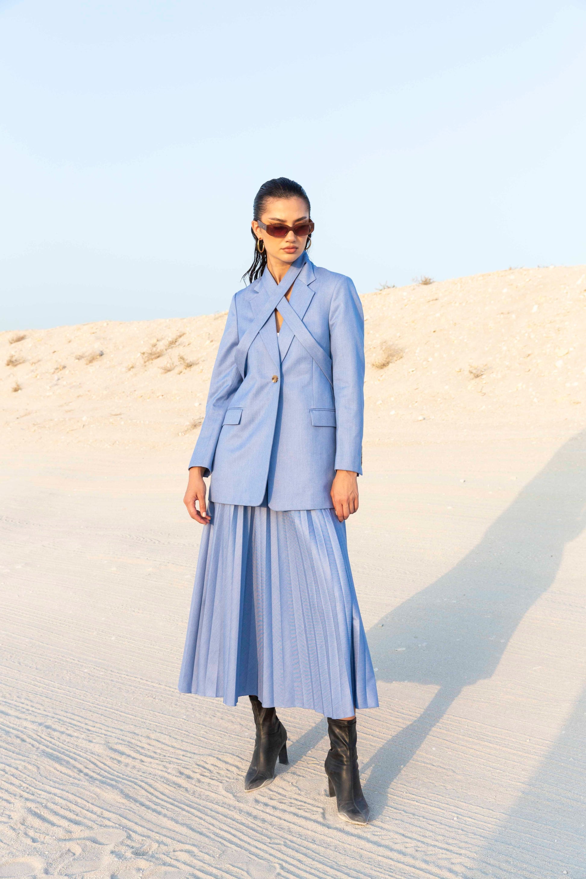 Denim Blazer with Matching Skirt : Front view