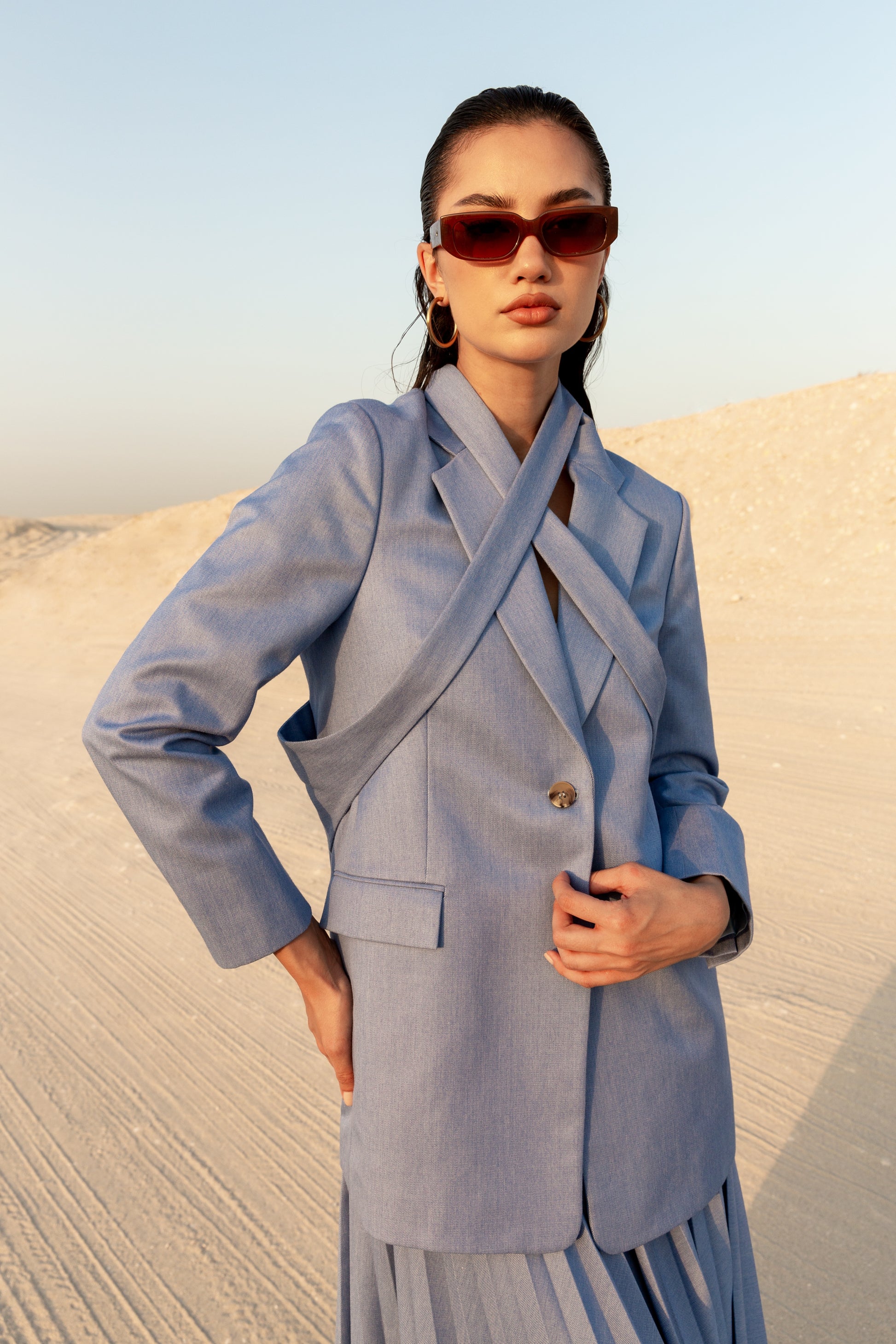 Denim Blazer with Matching Skirt : Front view