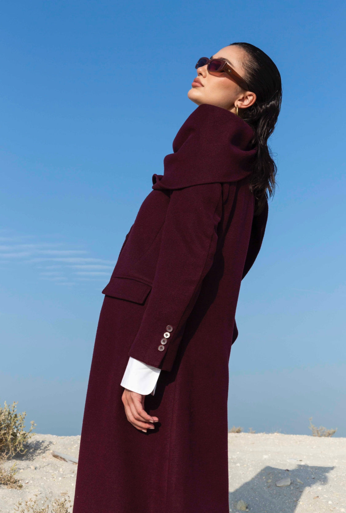 Maroon Wool Winter Blazer : Side view