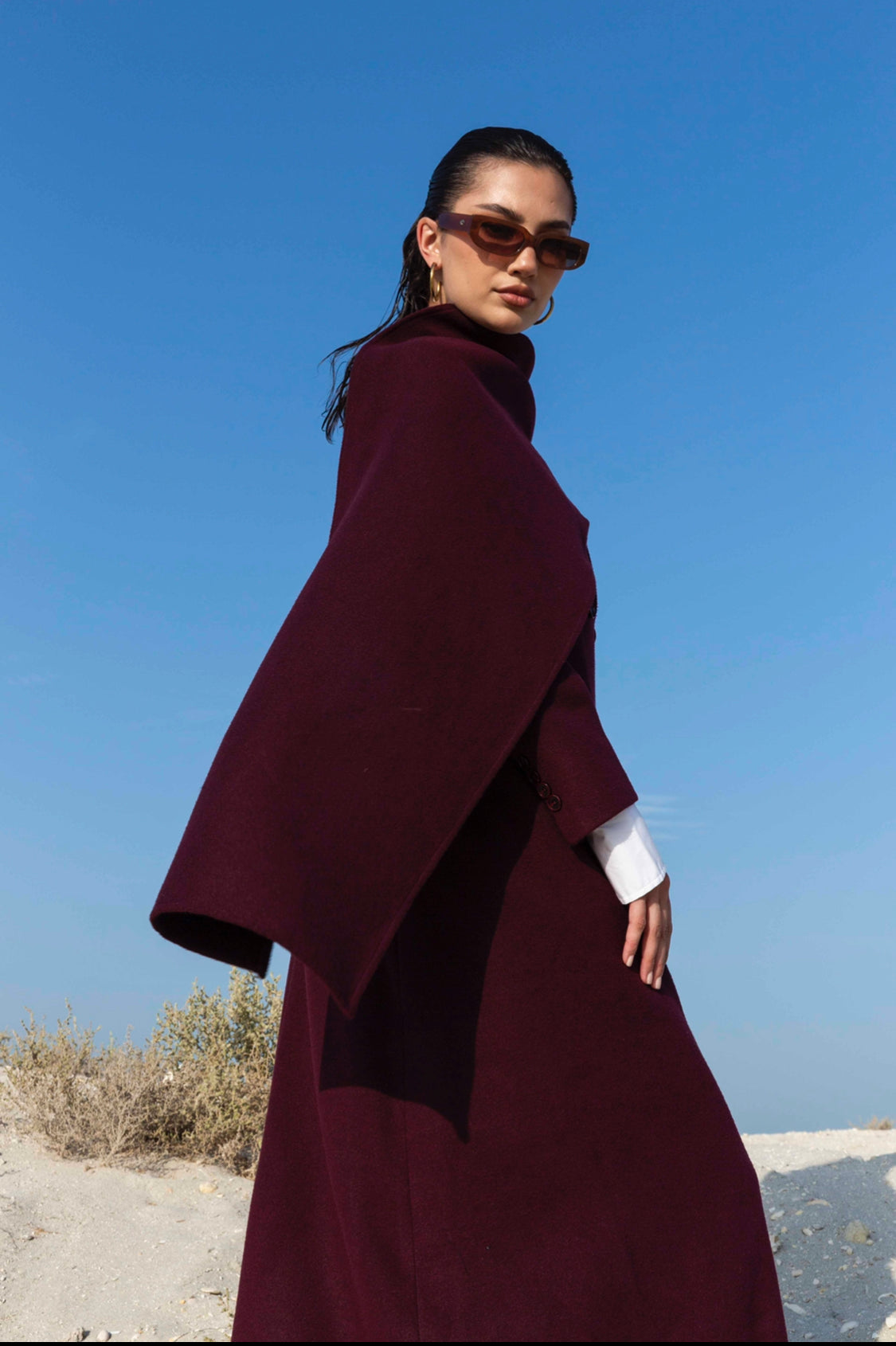 Maroon Wool Winter Blazer : Side view