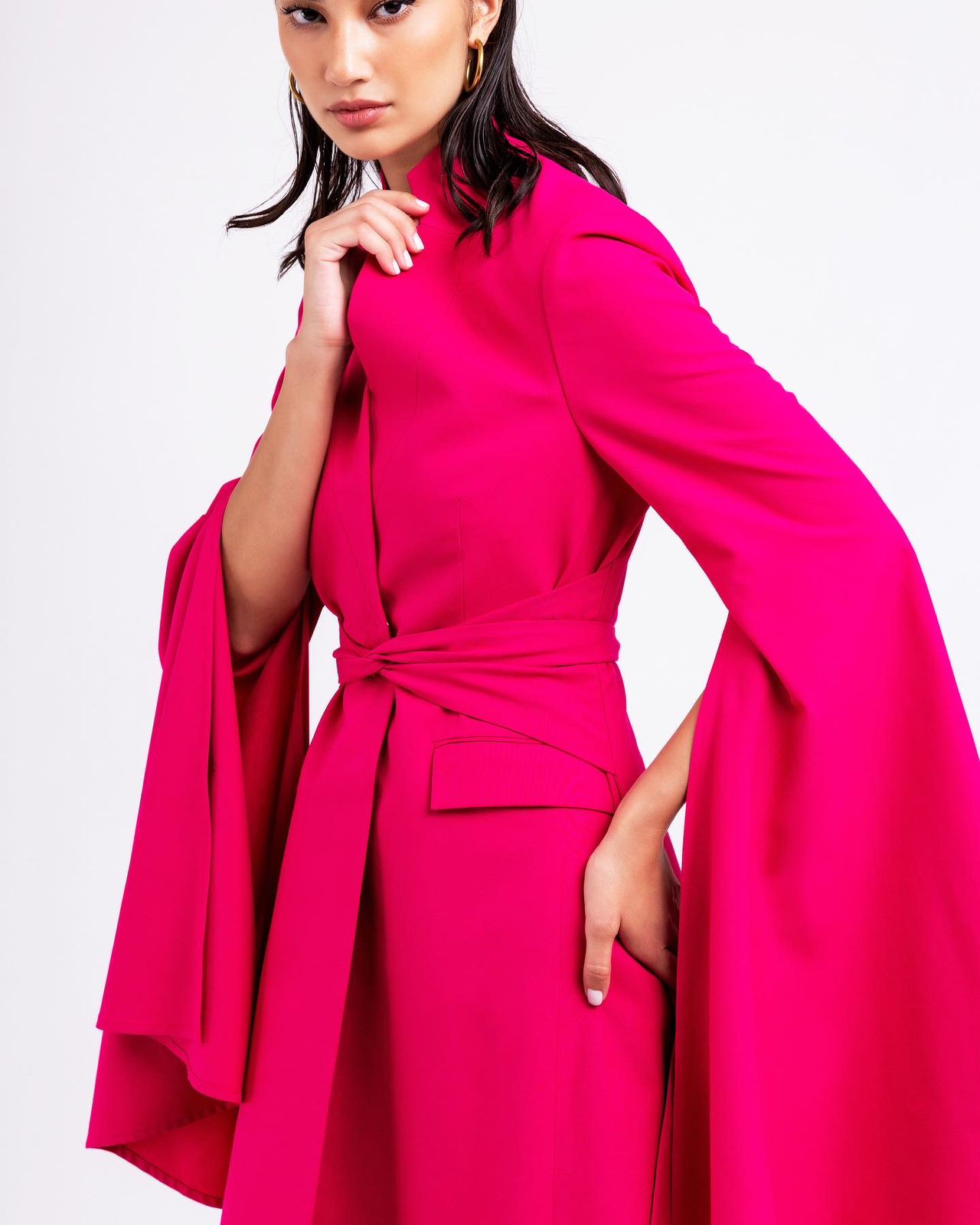 Long Sleeve Belted Blazer Dress with Adjustable Belt Detail : Side view